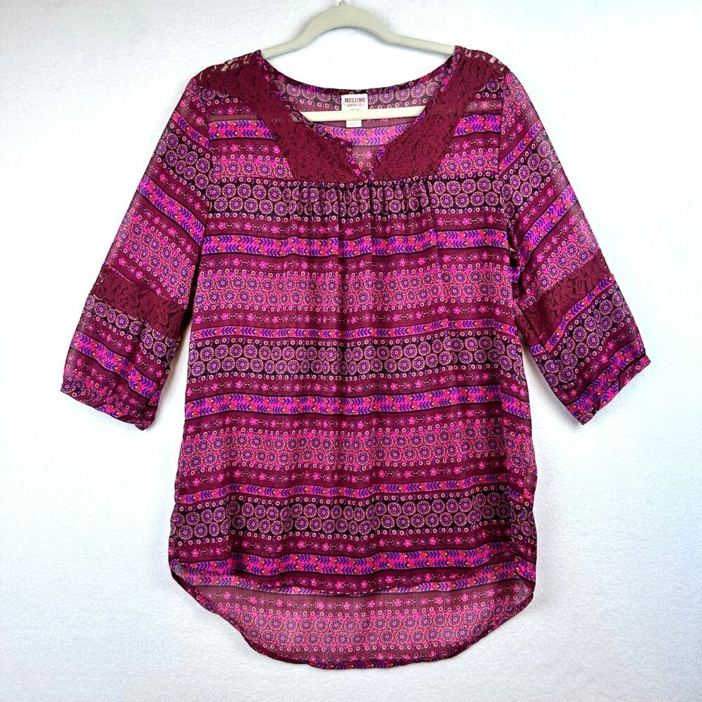 Mossimo Sheer Button Blouse Womens Large Floral Fairy Art Office Whimsy Travel